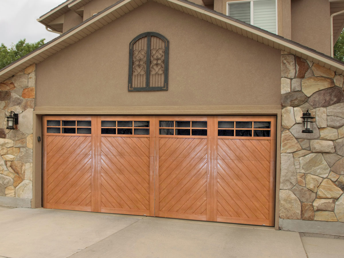 Chalet chevron faux composite wood over steel garage door